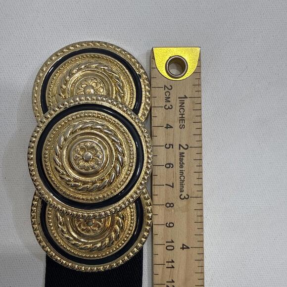 Vintage Nani Lewis XXL Elastic Waistband Blue Large Gold Statement Belt Buckle - Picture 8 of 10